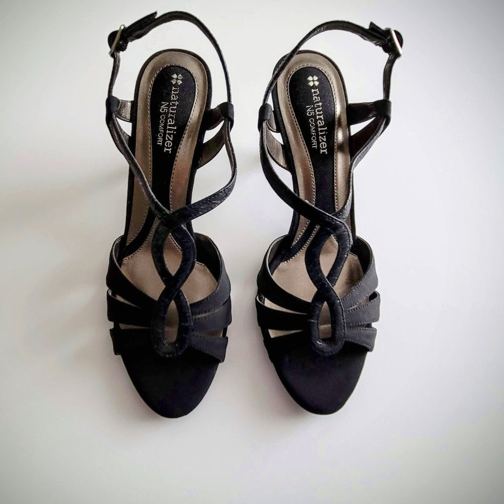 NATURALIZER N5 COMFORT Black Strappy Heels, Sz 8 1/2, Like New